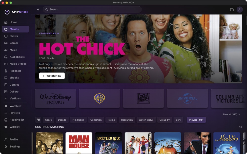 The Ampchor desktop app: the movies library