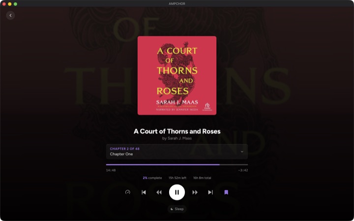 A chaptered audiobook player with a sleep timer