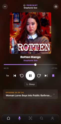 A podcast episode playing on the phone